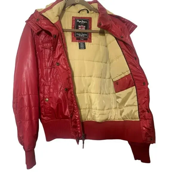 PEPE JEANS LONDON Y2K VINTAGE PUFFER BOMBER JACKET WITH HOOD